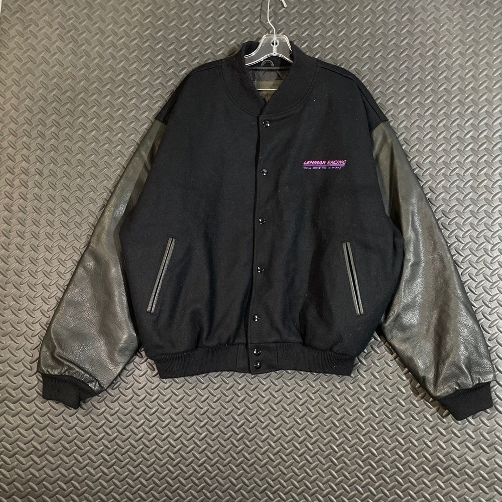 Golden Bear Lehman‎ Racing Varsity Jacket XL Black Wool Leather Sleeve USA Made
